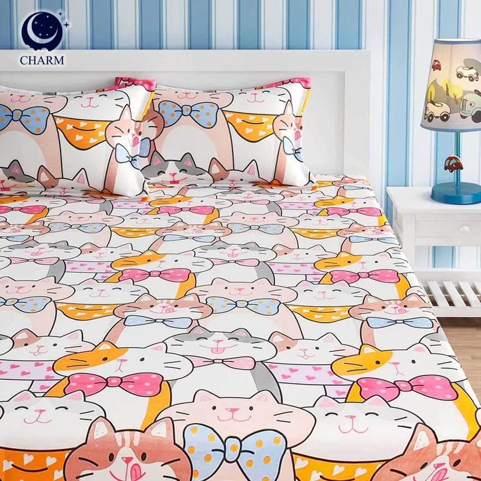 ชุดผ้าปูที่นอน 6 ฟุต 3 ชิ้น CHARM สี FAMILY MEOW คอลเลคชั่น DREAMY (ไม่รวมผ้านวม)
